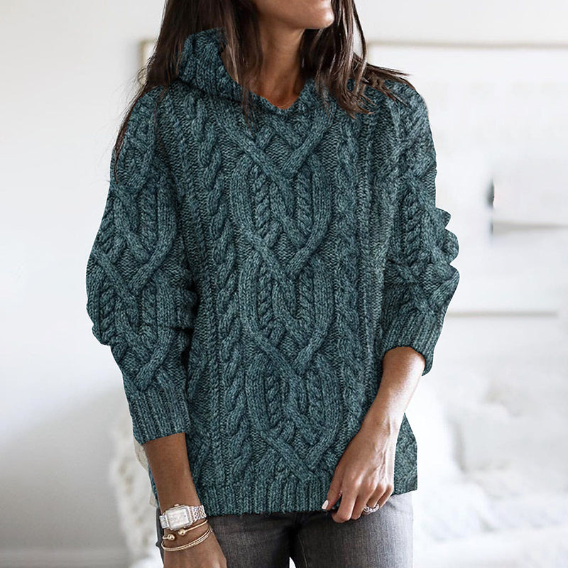 Women's Thick Knitted Hemp Pattern Hooded Sweater elevenforest