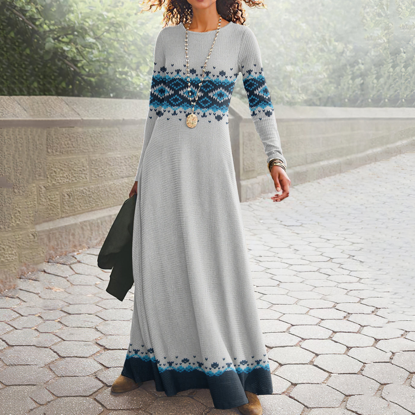 Vintage Tribal Jacquard Long Sweater Dress elevenforest