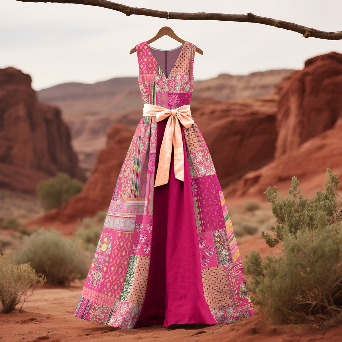 Vintage Floral Patchwork Pattern Art Tank Dress(belt Not Included) artswardrobe