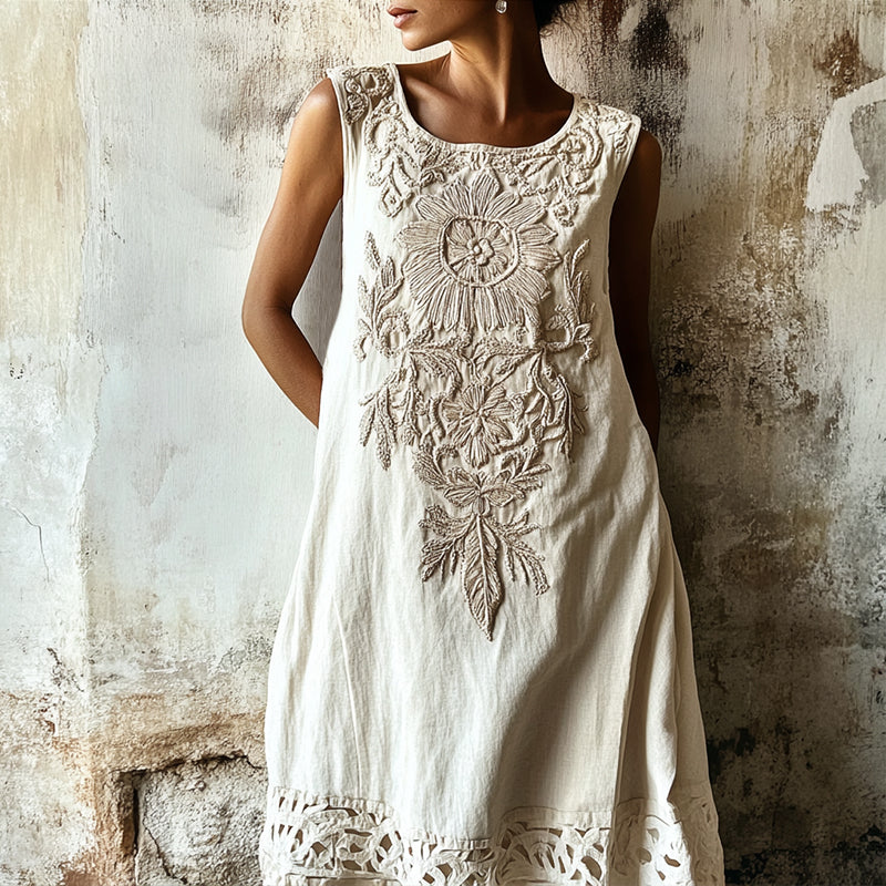 Vintage Floral Lace Art Linen Comfy Tank Dress artswardrobe