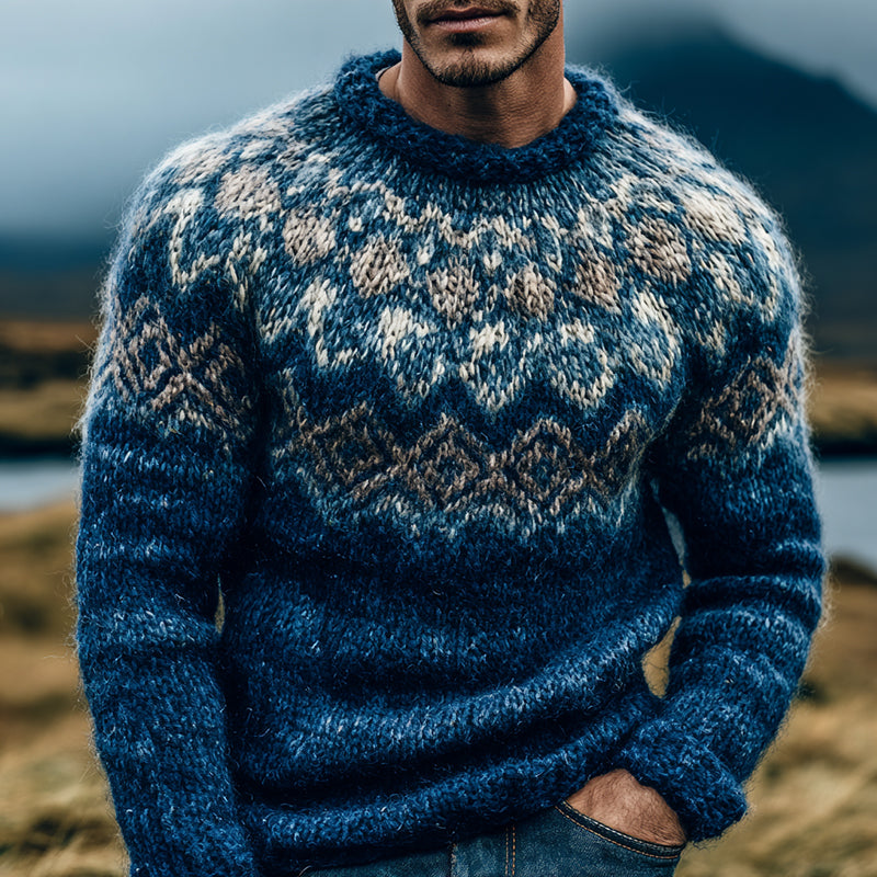 Vintage Fair Isle Norwegian Knit Jacquard Crew Neck Sweater elevenforest