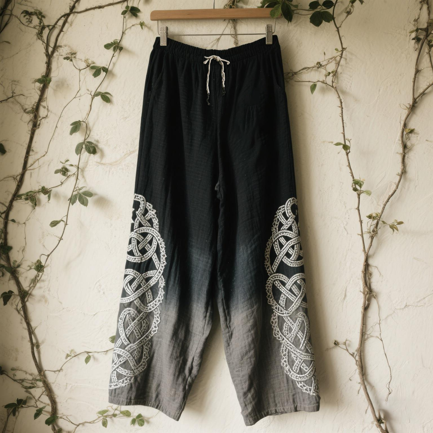 Women's Celtic Knot Embroidery Lace Art Comfort Casual Pants artswardrobe