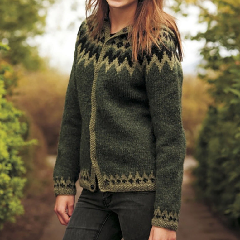 Fairman Island Wave Contrast Jacquard Hooded Sweater elevenforest