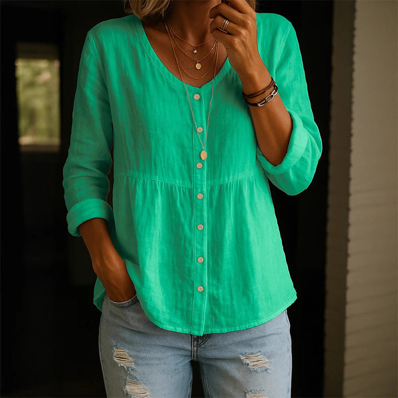 Comstylish Casual V Neck Comfy Linen Blouse