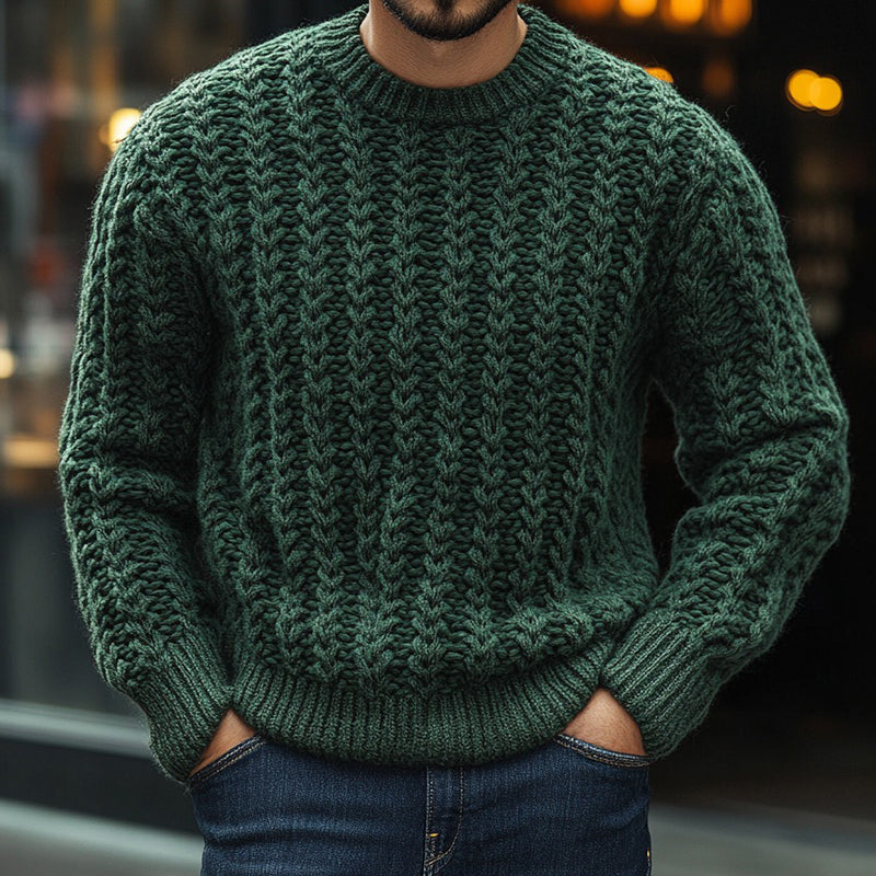 Men's Vintage Jacquard Chunky Knit Crew Neck Sweater elevenforest