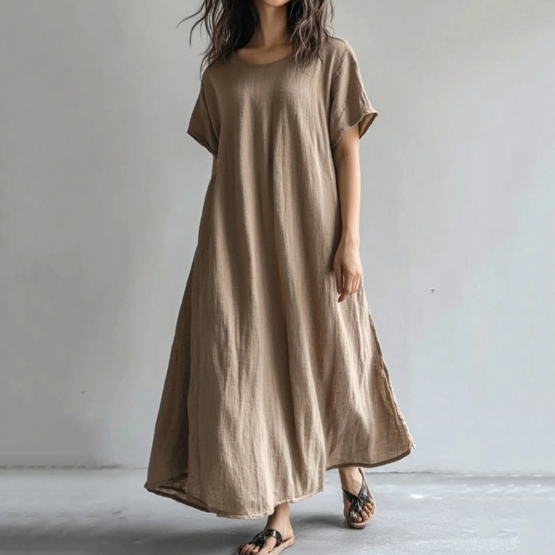 Vintage Solid Color Cotton Linen Comfy Maxi Dress artswardrobe