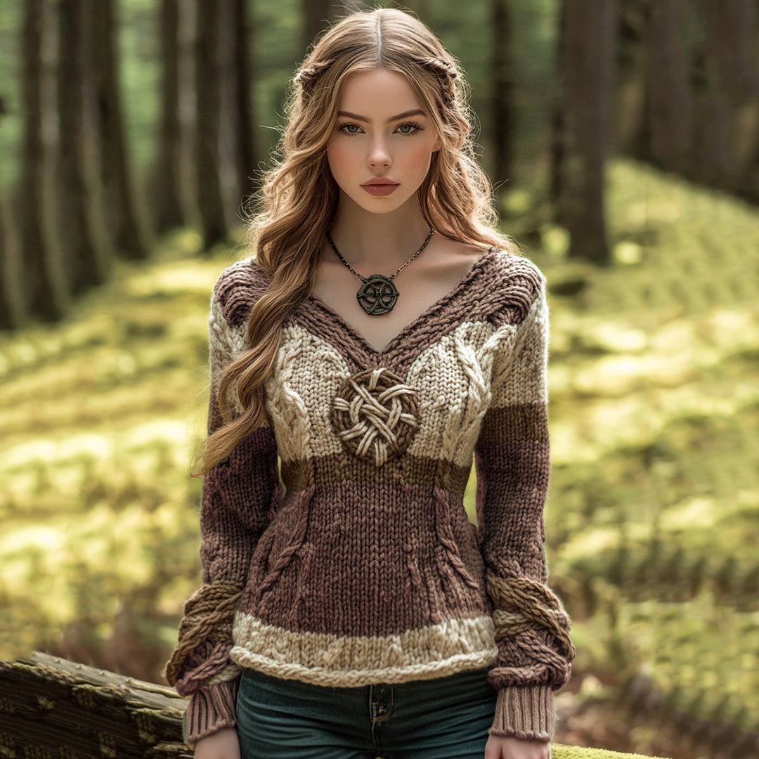 Vintage Contrast Jacquard V-neck Knit Sweater elevenforest