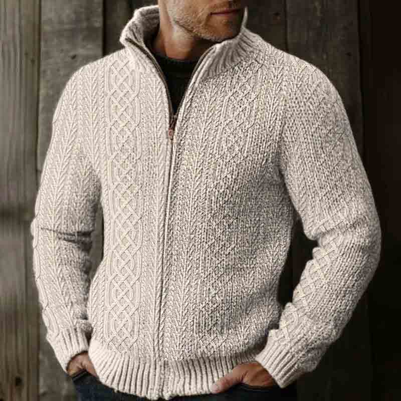 Men's Vintage Knitting Pattern Art Zip Cozy Sweater elevenforest