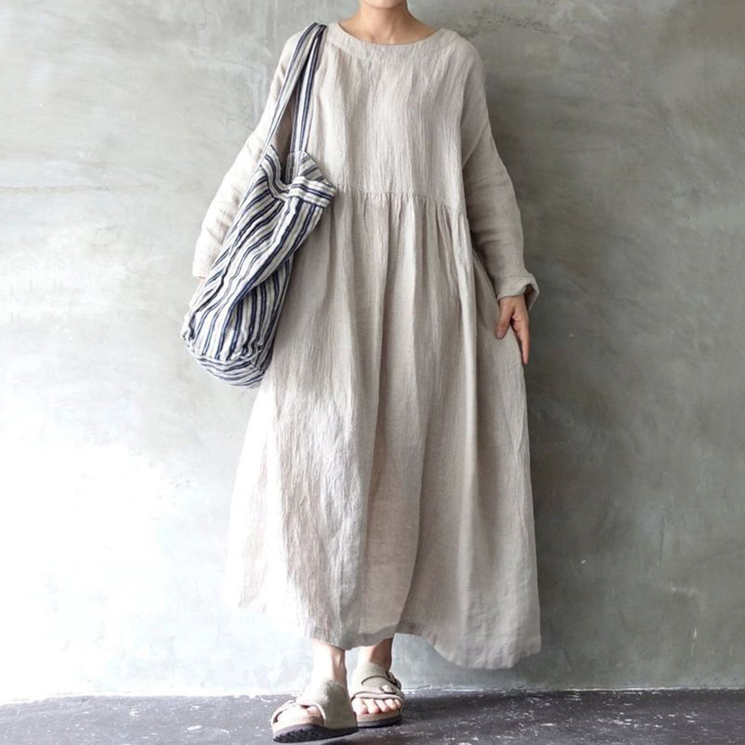 Women's Solid Color Cotton Linen Midi Dress artswardrobe