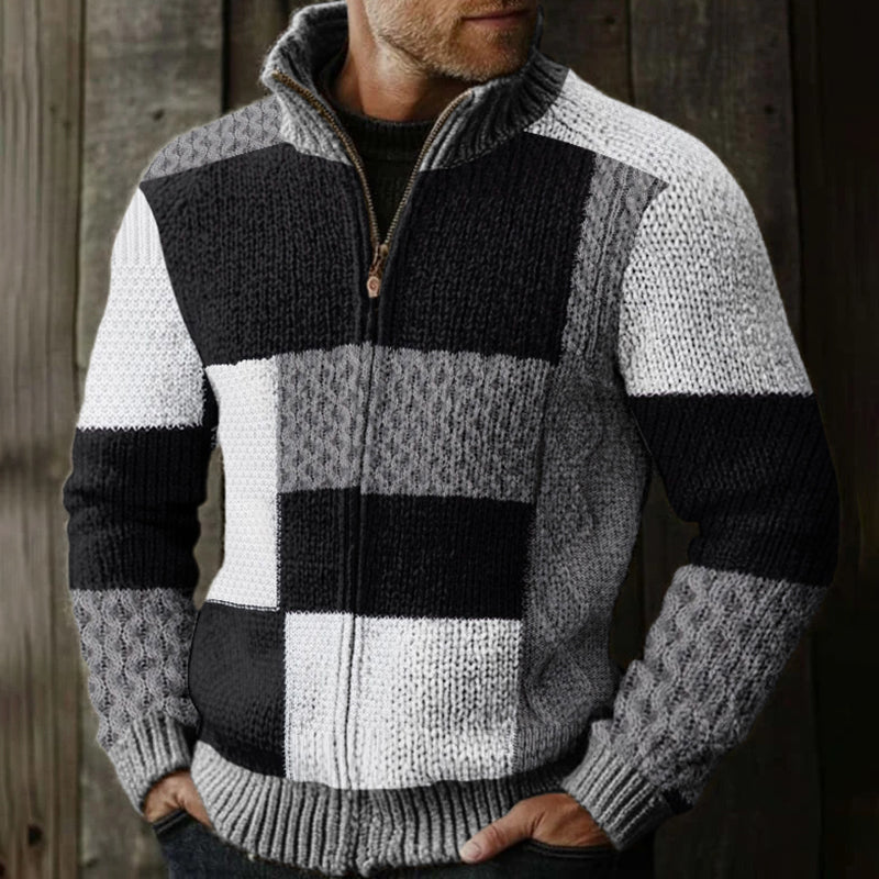 Men's Vintage Fairman Island Patchwork Pattern Zip Sweater elevenforest