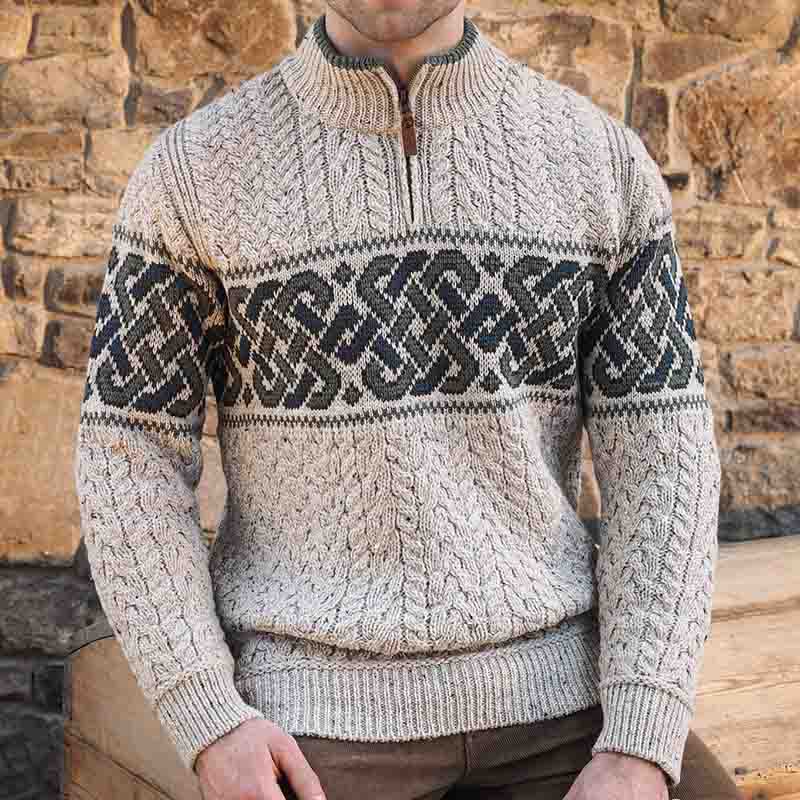 Men'S Celtic Knot Jacquard Aran Knitted Sweater elevenforest
