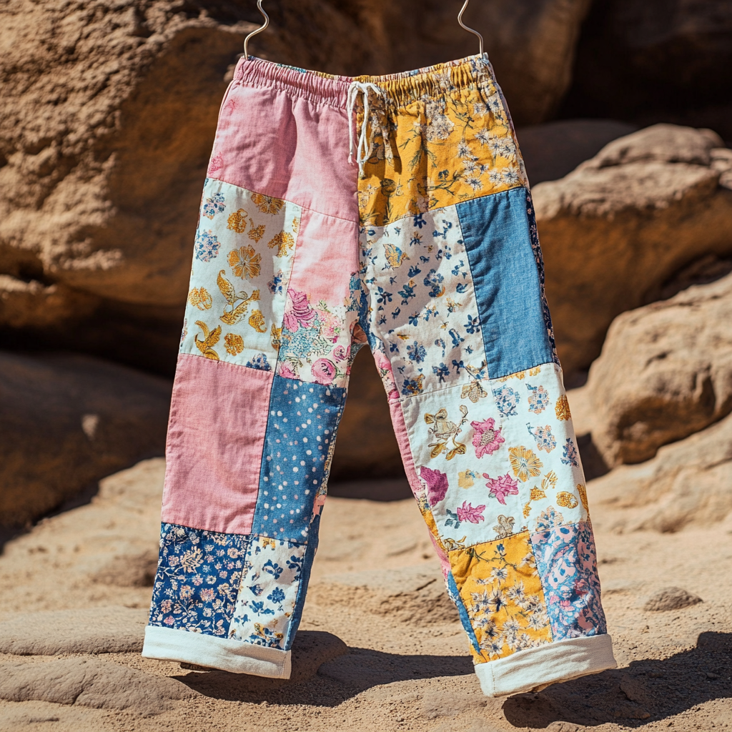 Women's Retro Geometric Floral Art Cotton And Linen Casual Pants artswardrobe