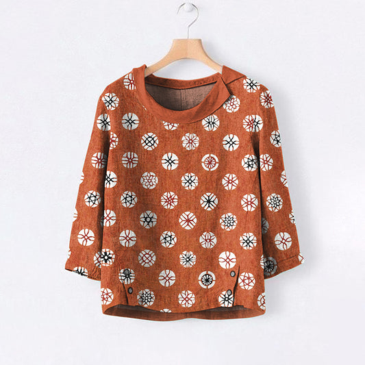 Comstylish Japanese Art Print Lapel Loose Blouse