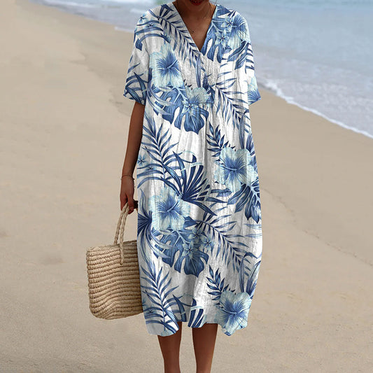 Women's Holiday Flowers Art Print Flowy Dress artswardrobe