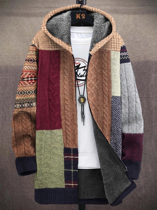 Men's Vintage Knitted Patchwork Cozy Hooded Coat artswardrobe