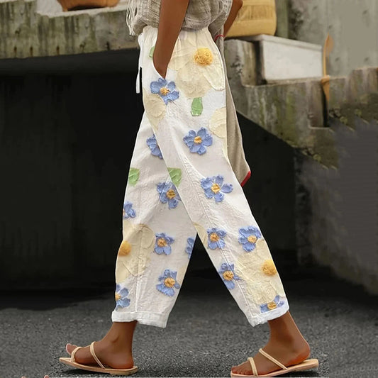 Women's Vintage Floral Print Comfort Casual Pants artswardrobe