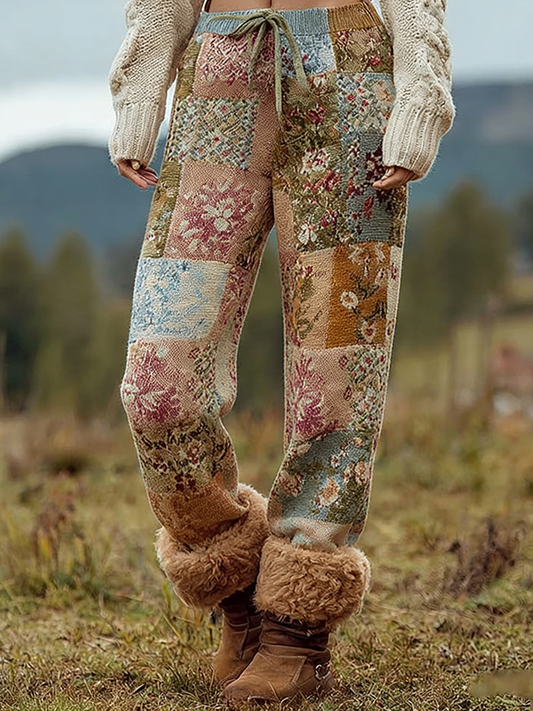 Comstylish Bohemian Style Women's Winter Warm Knitted Straight-leg Long Pants