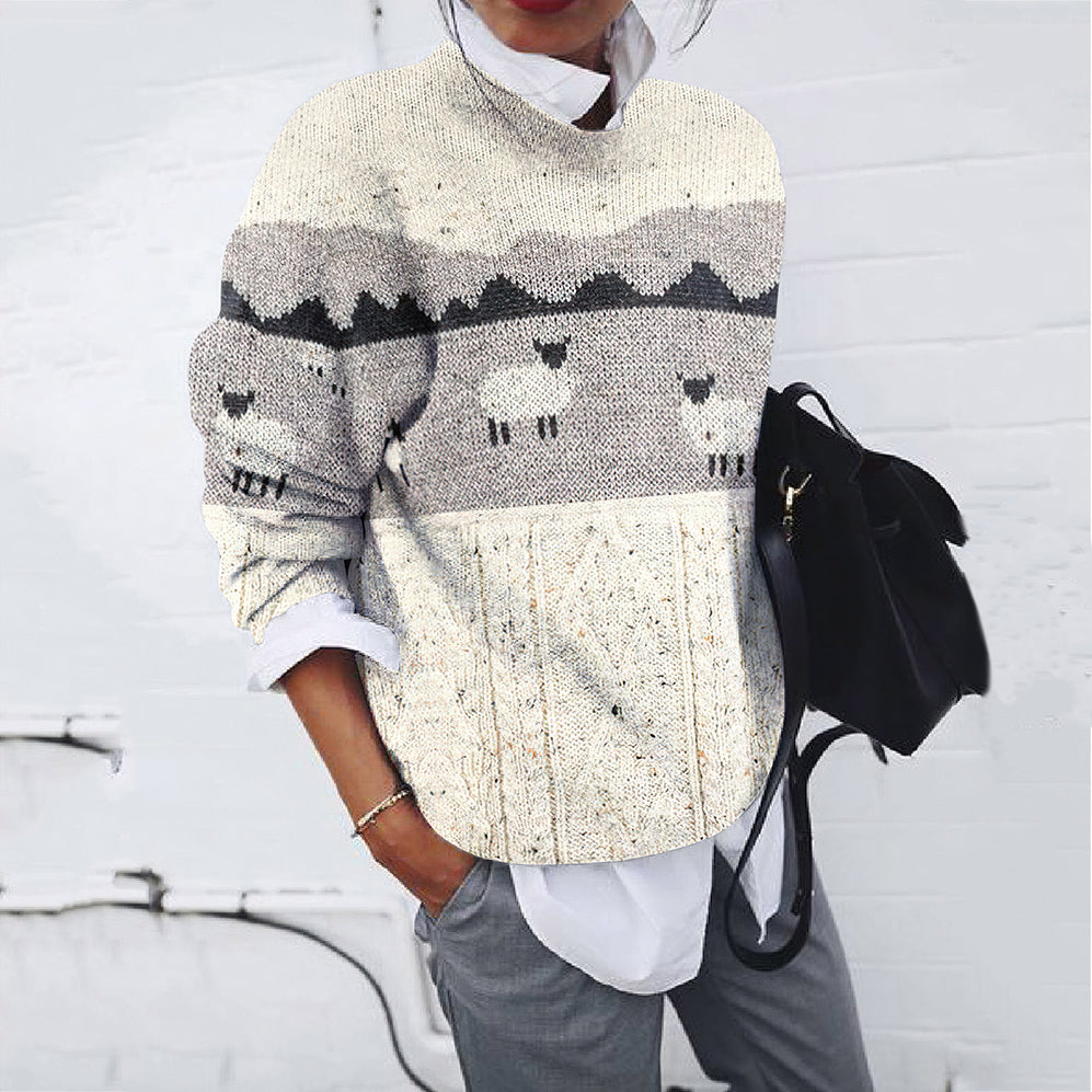 Women's Retro Outdoor Sheep Pattern Sweater elevenforest
