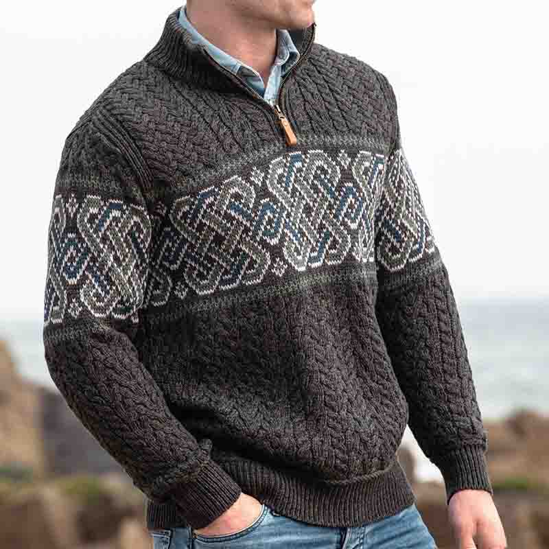 Men'S Celtic Knot Jacquard Aran Knitted Sweater elevenforest