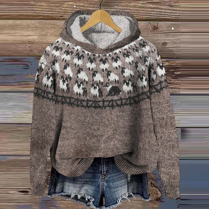 Fairman Island Sheepdog Pattern Vintage Hooded Sweater elevenforest