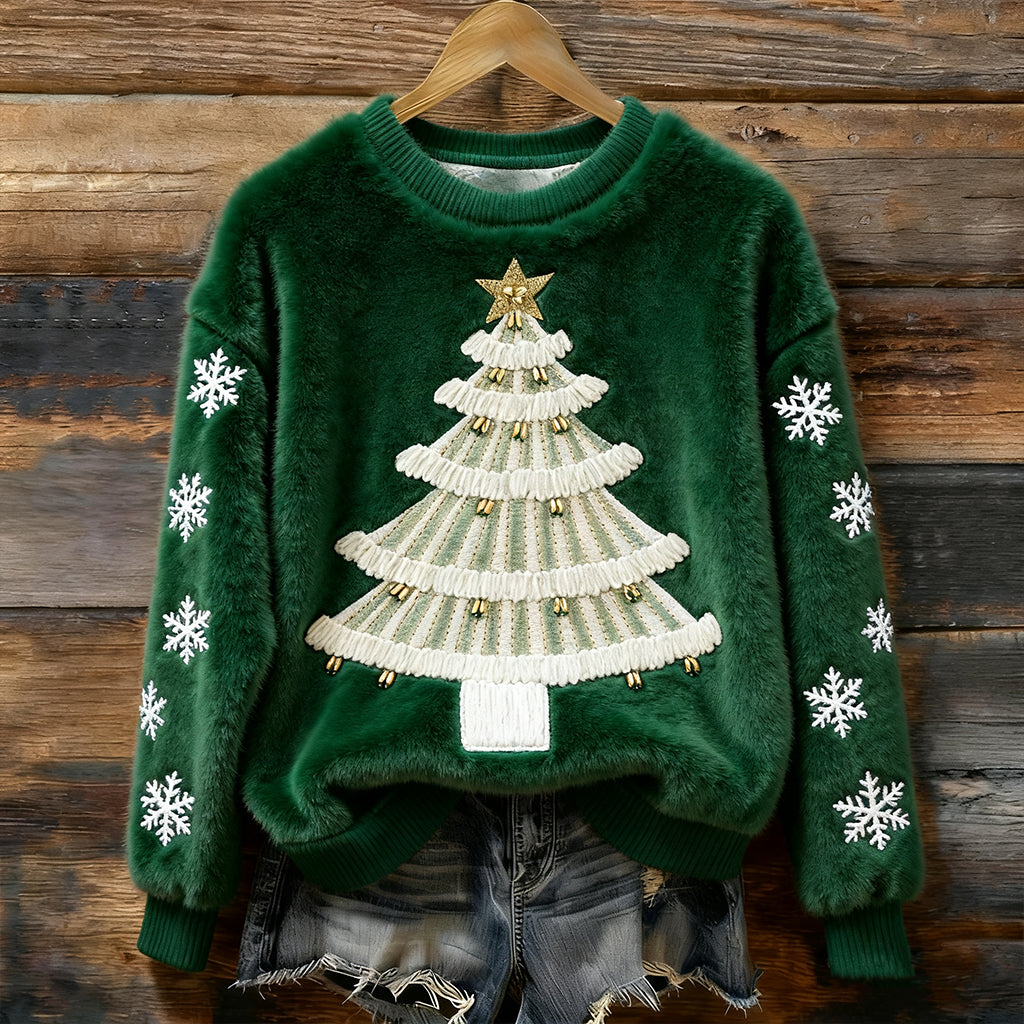 Comstylish Cute Knitted Christmas Tree Cozy Plush Pullover