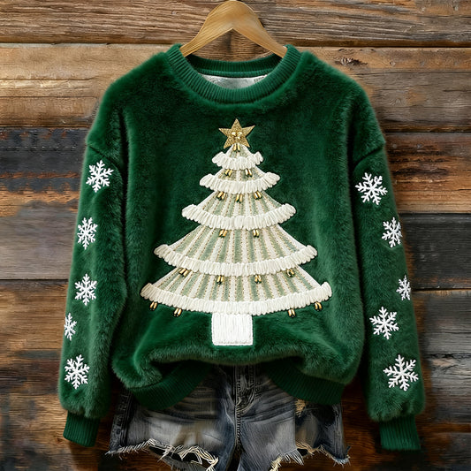 Comstylish Cute Knitted Christmas Tree Cozy Plush Pullover
