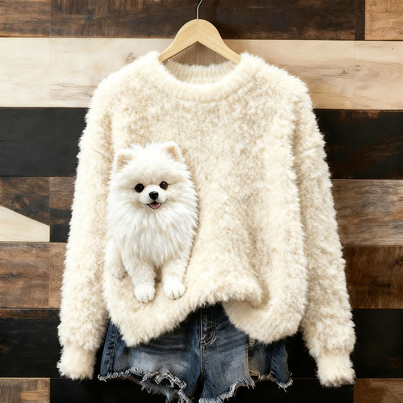 Comstylish Cute Fluffy Dog-themed Warm Wool Pullover