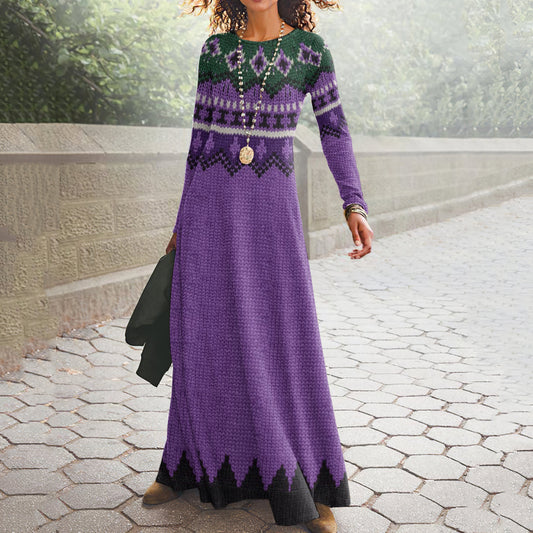 Vintage Icelandic Floral Knit Jacquard Sweater Dress elevenforest