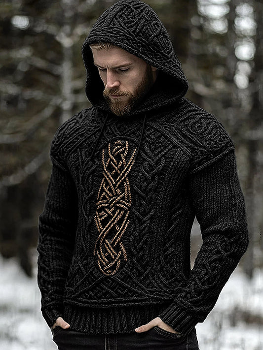 Men's Viking Jacquard Celtic Inspired Cozy Knit Hooded Sweater elevenforest