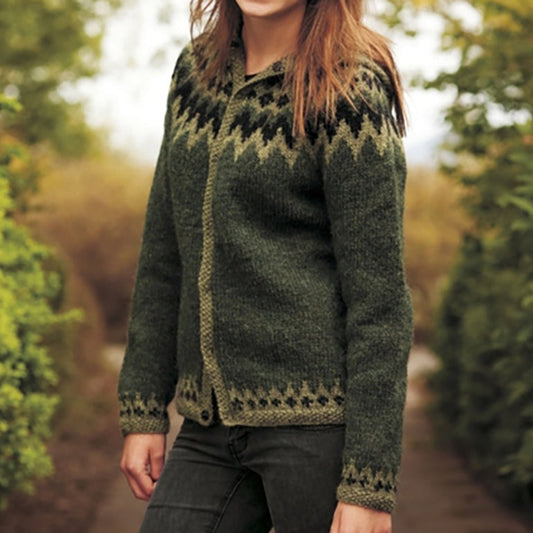 Fairman Island Wave Contrast Jacquard Hooded Sweater elevenforest