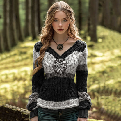 Vintage Contrast Jacquard V-neck Knit Sweater elevenforest