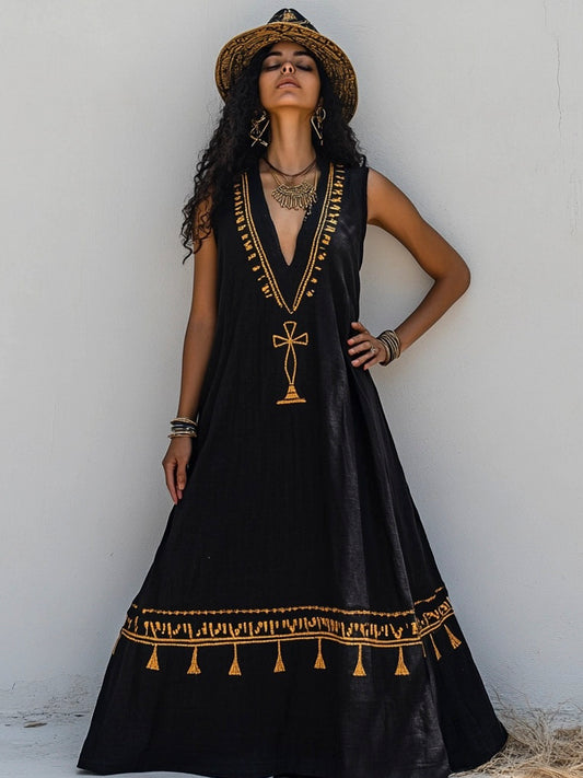 Bohemian Egyptian Elements Women's Vacation Vest Maxi Dress artswardrobe