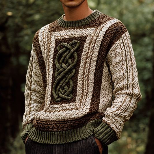Men's Vintage Chunky Knit Jacquard Aran Sweater elevenforest