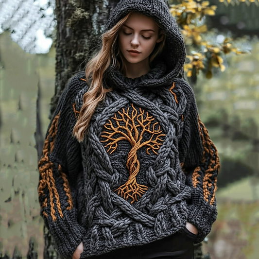 Women's Viking Tribal Tree Of Life Celtic Hooded Sweater elevenforest