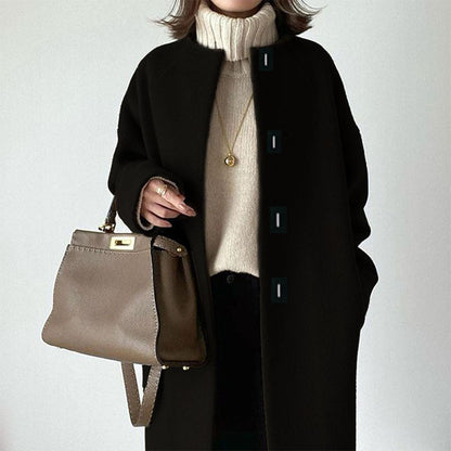 Solid color simple straight temperament coat