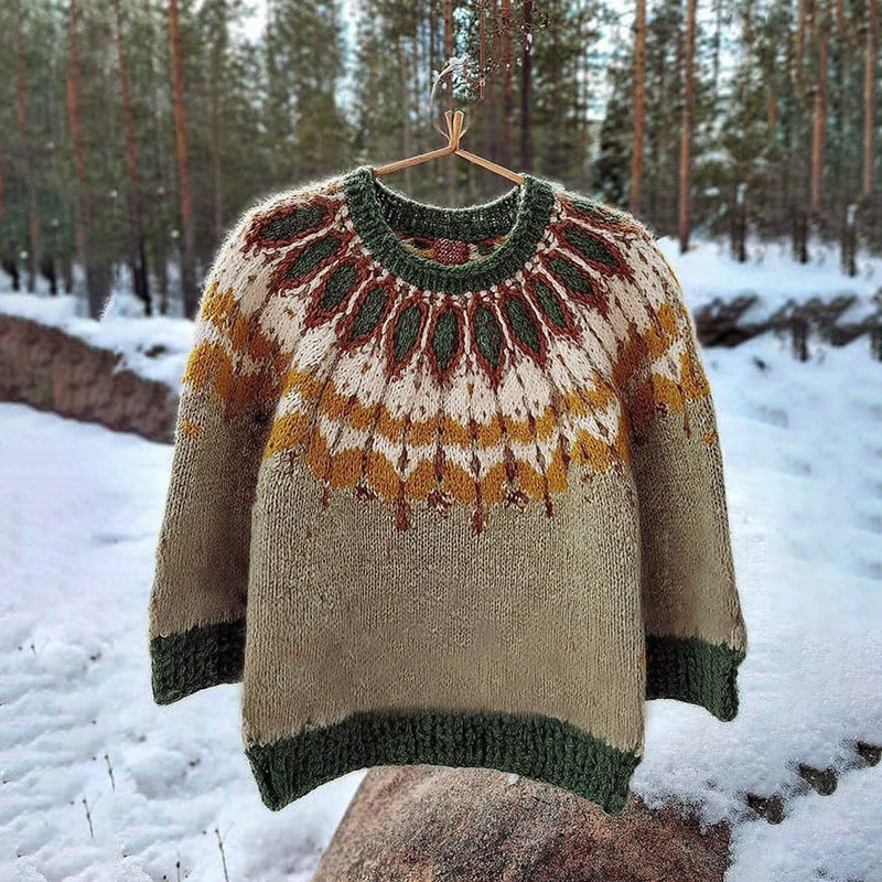 Vintage Icelandic Knit Jacquard Warmth Crew Neck Sweater（unisex） elevenforest