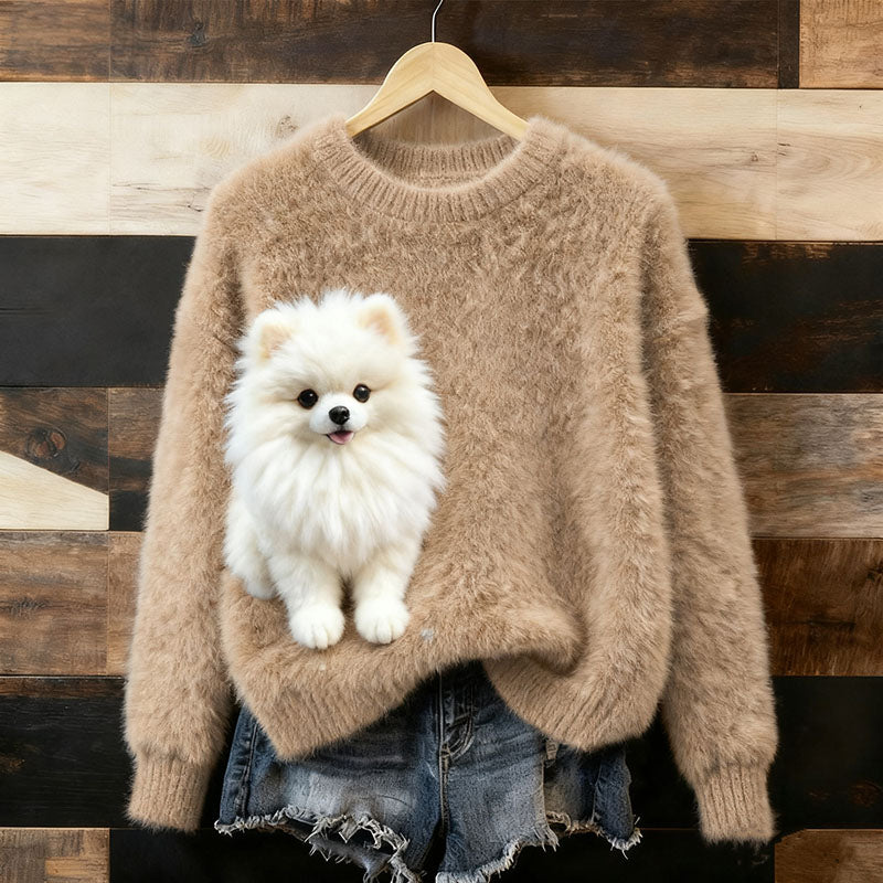 Comstylish Cute Fluffy Dog-themed Warm Wool Pullover