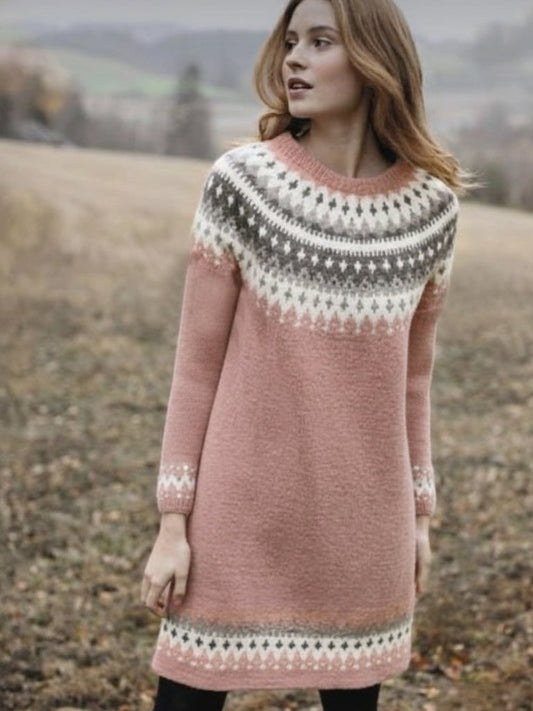 Women's Norwegian Jacquard Icelandic Cozy Knit Sweater Dress elevenforest