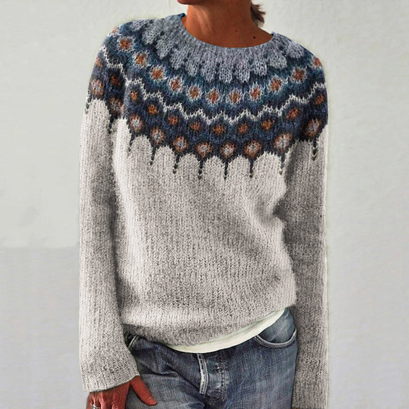 Retro Icelandic Pattern Knitted Round Neck Cozy Sweater elevenforest