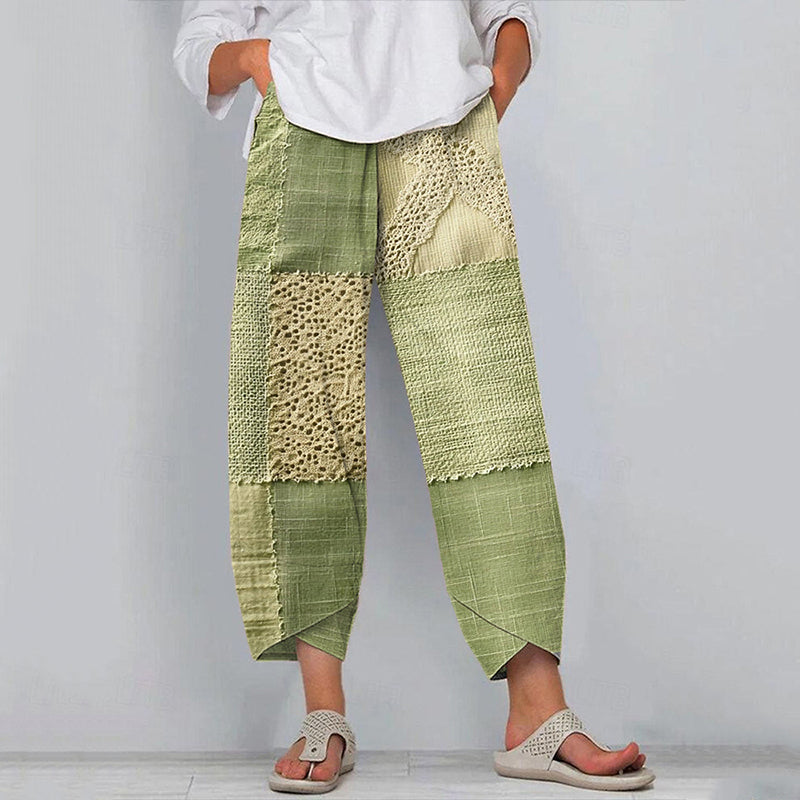 Vintage Lace Patchwork Art Linen Pants artswardrobe