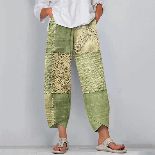 Vintage Lace Patchwork Art Linen Pants artswardrobe