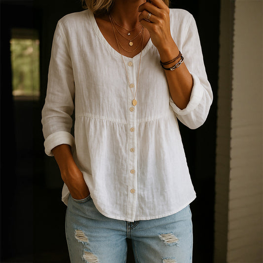 Comstylish Casual V Neck Comfy Linen Blouse