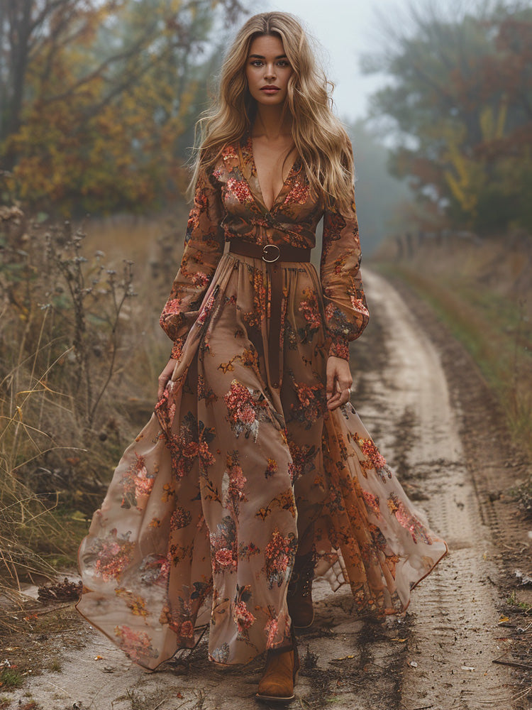 Women's Retro Pastoral Cotton And Linen Floral Embroidery Print Dress artswardrobe