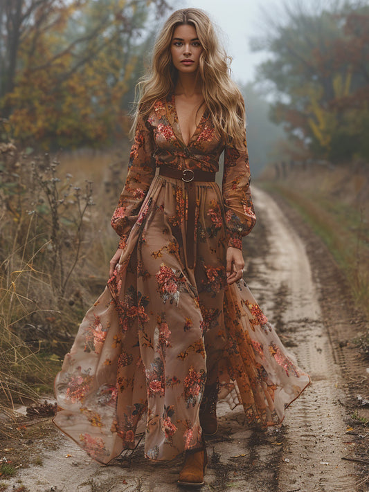 Women's Retro Pastoral Cotton And Linen Floral Embroidery Print Dress artswardrobe