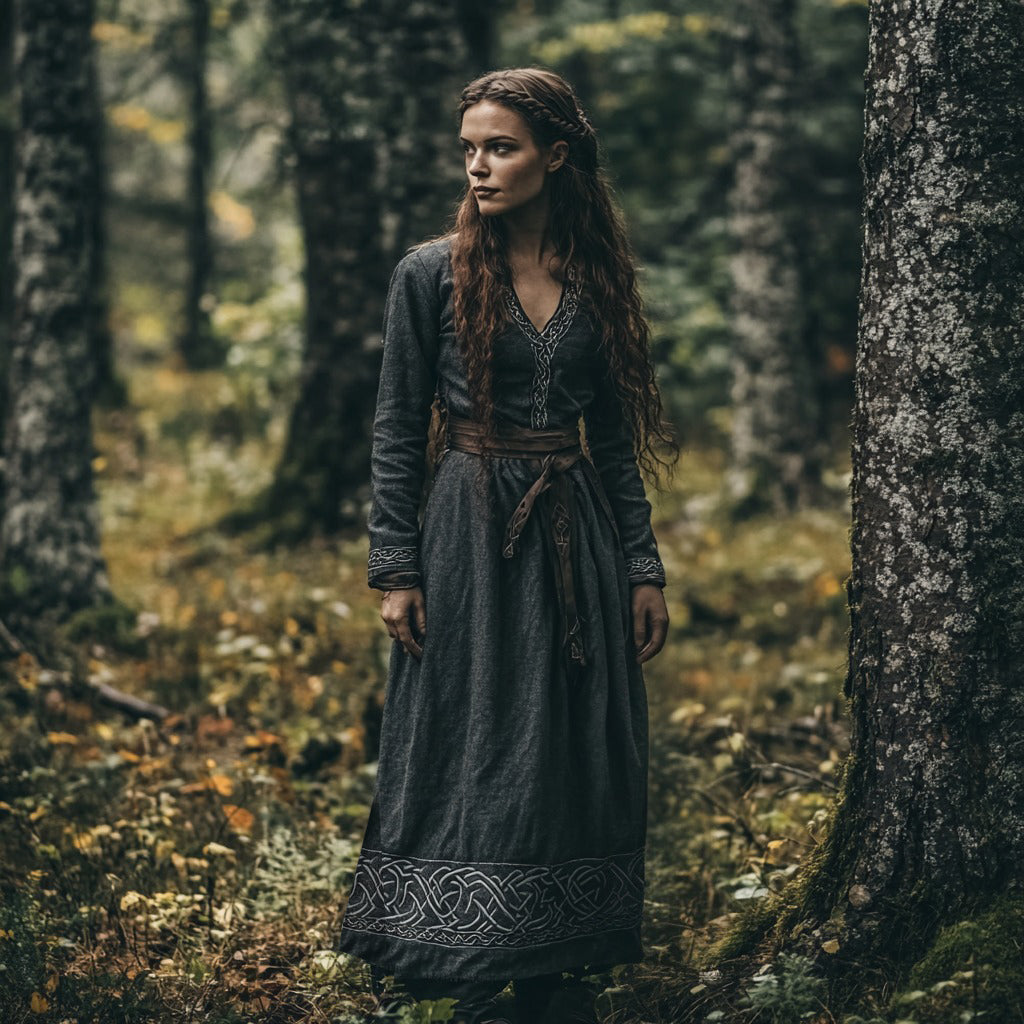 Vintage Viking Tribal Celtic Knot V Neck Mixi Dress artswardrobe