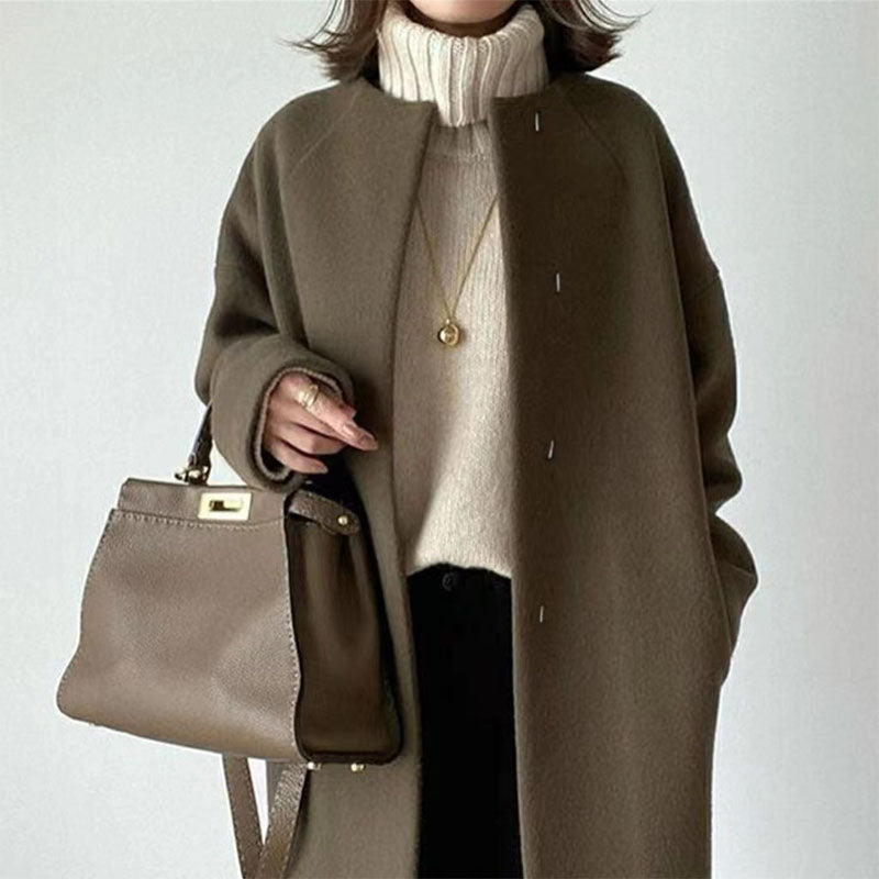 Solid color simple straight temperament coat